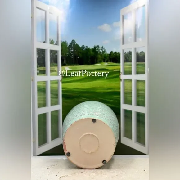 Atasi Aqua/Pink Ceramic Planter Pot with Saucer Attached - Picture 8 of 9